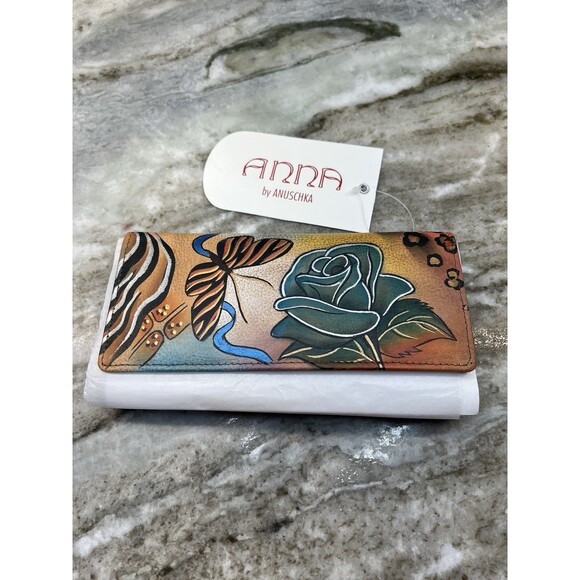 Anuschka Women's Wallet Butterfly Roses Floral Design Trifold Bills Credit Coin - Picture 13 of 15